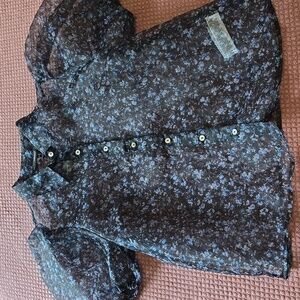 Forever 21 Floral Sheer Puff Sleeve Womens Blouse